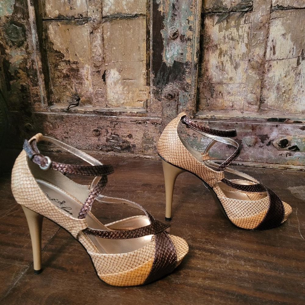 Brown and Tan Textured Heels
